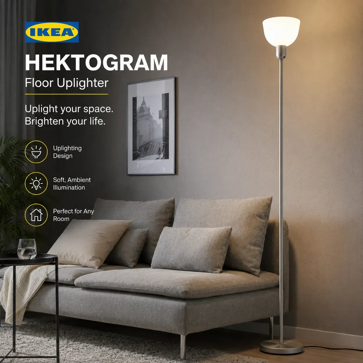 IKEA HEKTOGRAM Floor Uplighter – Silver