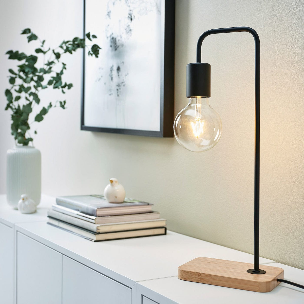 IKEA TVÄRHAND Table Lamp – Black & Bamboo