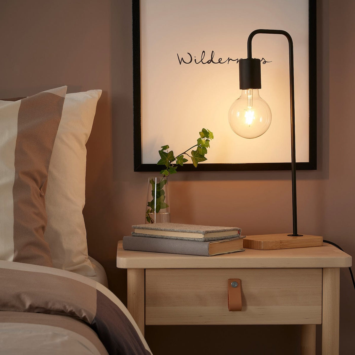 IKEA TVÄRHAND Table Lamp – Black & Bamboo